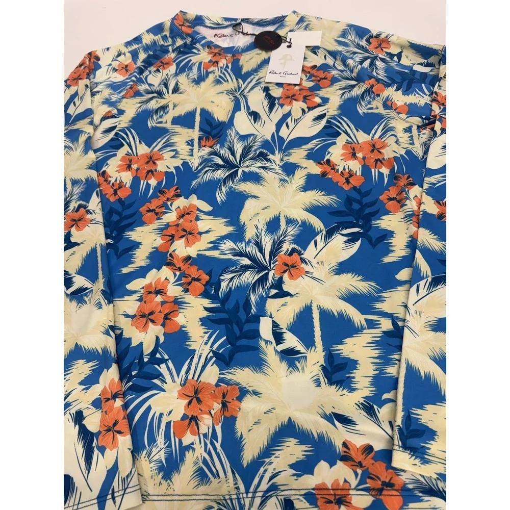 NWT Robert Graham Tropical Forest Long Sleeve Swim Shirt UPF 50  Men's LARGE $78
